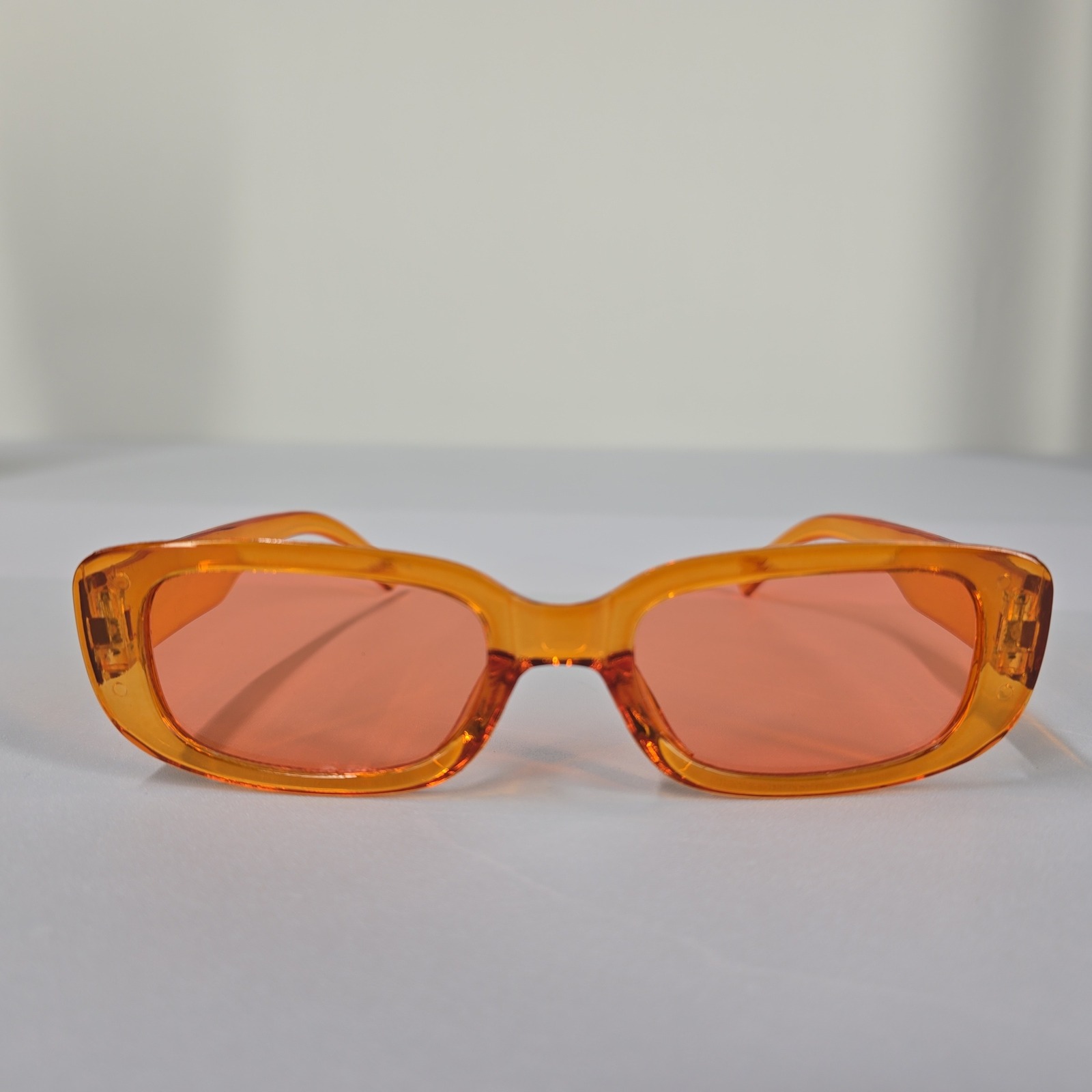 New Orange Rectangular Frame Sunglasses Pink Lenses Y2k Style